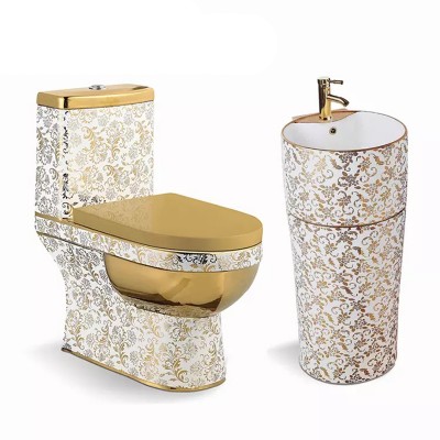 Luxury bathroom life golden color toilet set gold dragon toilet basin manufacture in China