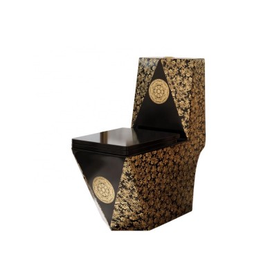 Ceramic black golden colored toilet gold wc toilet wall hung easy clean toilet commode for bathroom